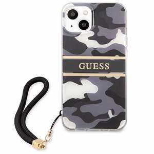 Guess GUHCP13MKCABBK iPhone 13 6.1" juodas/juodas kietas dėklas Camo Strap Collection