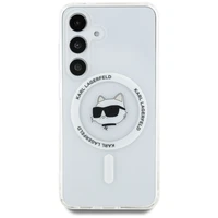 Karl Lagerfeld Choupette galvos spaudo logotipo Magnetinis dėklas telefonui Samsung Galaxy S25 Plus baltas