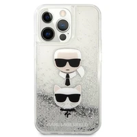 Karl Lagerfeld Skystas Glitter Karl&Choupette Galvos dėklas iPhone 13 Pro / iPhone 13 - sidabrinis