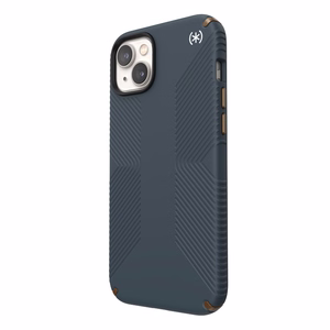 Чехол Speck Presidio2 Grip для iPhone 15 Plus / 14 Plus, с нескользящим покрытием, цветовая комбинация «Charcoal / Cool Bronze / Slate»