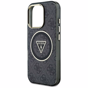 Guess IML Metal Glitter 4G Circle Triangle Magnetinis dėklas telefonui iPhone 16 Pro - juodas