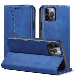 Magnetinis Fancy dėklas telefonui iPhone 12 Pro Max su kišene, kortelių laikiklis, stovas, mėlynas