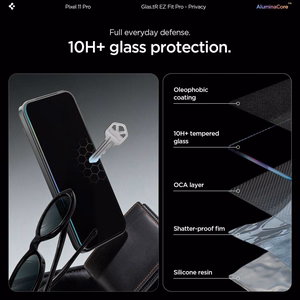 Spigen Glas.tR EZ Fit Pro HD Privacy 2 vnt. privatumo apsauginių stiklų rinkinys, skirtas Google Pixel Pro 9 / 9 Pro / 10 / 10 Pro / 11 / 11 Pro