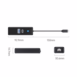Orico PWCUR-C3 3-port USB hub 1x USB-A 3.0 1x USB-C 3.0 1x RJ45 Gigabit Ethernet 0.15 m - black