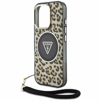 Guess HC IML leopardas trikampio virvelės dirželis MagSafe dėklas iPhone 16 Pro - rudas