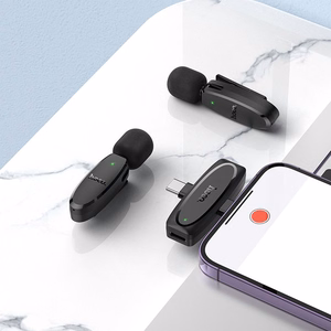 Hoco L15 belaidis atlapo mikrofonas Lightning / USB-C, 2 vnt., juodas