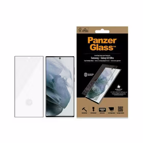 PanzerGlass E2E Microfracture antibakterinis stiklas Samsung Galaxy S22 Ultra - su juodu rėmeliu