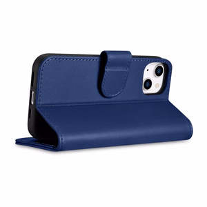 iCarer Piniginės dėklas 2in1 viršelis iPhone 14 Plus Anti-RFID odinis atverčiamas dėklas mėlynas (WMI14220727-BU)