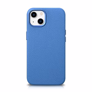 Чехол iCarer Litchi Premium Leather для iPhone 14 Plus магнитный кожаный с MagSafe светло-голубой