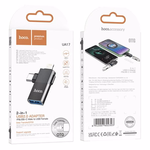 Adapteris OTG 2in1 USB C / Lightning į USB A Hoco UA17 juodas
