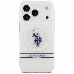 US Polo DH ir apatinės juostos logotipas Magnetinis dėklas telefonui iPhone 17 Pro - baltas