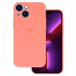 Silikoninis širdies dėklas telefonui Iphone 14 Plus, dizainas 1, koralinis