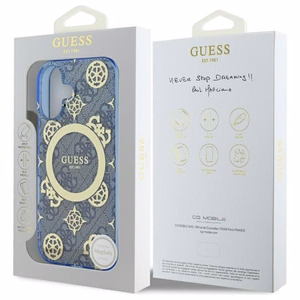 Guess IML Peony On 4G Background MagSafe iPhone 16 dėklas - mėlynas