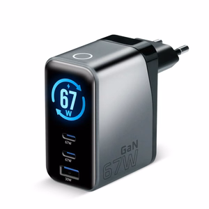 everActive GaN 67W – 67 W GaN tinklo įkroviklis su 1× USB-A ir 2× USB-C, Quick Charge 4+, juodas