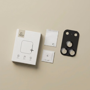 Juoda aliuminio ir grūdinto stiklo kameros modulio apsauga „Tech-Protect CamFull Fit+“, skirta „Apple iPhone 18 Pro Max“