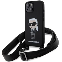 Karl Lagerfeld KLHCP15SSCBSKNK iPhone 15 6.1" kietas dėklas juodas/juodas Crossbody Silikoninis Ikonik
