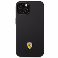 Dėklas telefonui Ferrari FEHCP14SSIBBK iPhone 14 6.1 juodas silikoninis metalinis logotipas