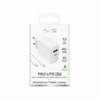 Puro Daily Prolite 45W USB-C USB-A Power Delivery įkroviklis su USB-C kabeliu - baltas
