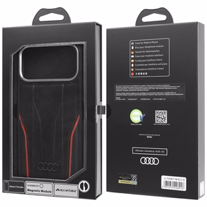 Audi R8 Natūralios odos Magnetinis dėklas telefonui iPhone 17 Pro Max - juodas ir raudonas