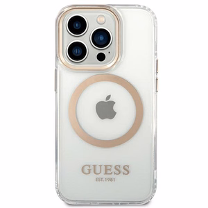 Guess GUHMP14LHTRMD iPhone 14 Pro 6.1 "auksinis / auksinis kietas dėklas Metalinis kontūras Magnetinis