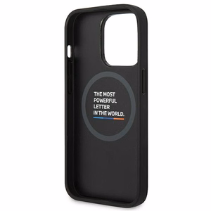 Dėklas BMW BMHMP14L22PTDK iPhone 14 Pro 6.1 "juodas / juoda Odinis Antspaudas Trispalvis Magnetinis