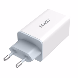 SAVIO LA-07 GaN 65W tinklo įkroviklis, USB, QC4.0+, PD 3.0, baltas