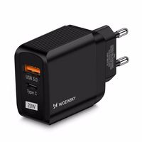 Įkroviklis Wozinsky "GaN" juodas 20W (USB / USB-C)