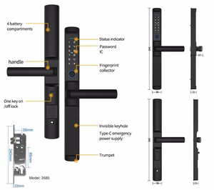 Išmanioji spyna, Tuya, Wi-Fi, pirštų antspaudų skaitytuvas, RFID, (dešinė/kairė, į vidų)