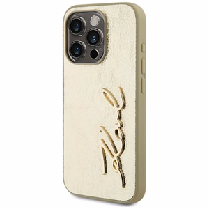 Karl Lagerfeld Wrinkled Metal Signature dėklas telefonui iPhone 15 Pro Max - auksinis