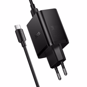telefono įkroviklis Hoco 2x USB C + USB A QC3.0 PD 3A 65W + duomenų laidas USB C to USB C N75 juodas
