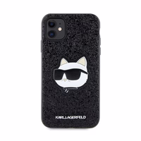 Karl Lagerfeld KLHCN61G2CPK iPhone 11 / Xr 6.1" juodas kietas dėklas Blizgučiai Choupette Emblema