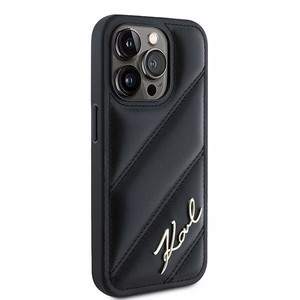 Karl Lagerfeld Diagonal Quilted Script dėklas telefonui iPhone 15 Pro - juodas