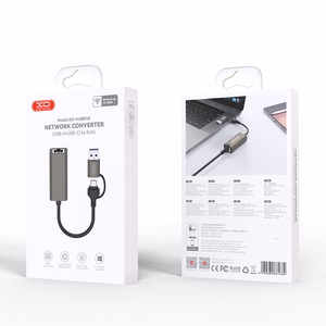 XO adapteris HUB HUB018 2w1 USB-USB-C - RJ45 pilkas