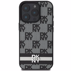 DKNY patikrinto rašto ir spausdintų dryžių dėklas telefonui iPhone 16 Pro Max - juodas