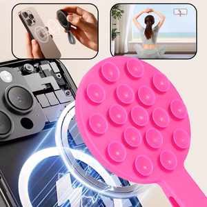 Silikoninis prisiurbiantis telefono laikiklis magnetinis su žiedu MSH9 rožinis