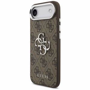GUESS dėklas telefonui IPHONE 17 Air GUHCP17MP4G4SMCW (4G PU odos dėklas su dideliu 4G ir klasikiniu logotipu bei sidabriniu metaliniu kameros rėmeliu) rudas