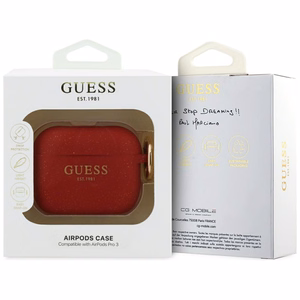 Guess Silikoninis Glitter Ring Dėklas for AirPods Pro 3 - raudonas and Glitter