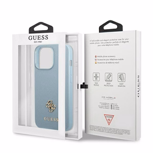 Guess Saffiano 4G Small Metal Logo dėklas telefonui iPhone 13 Pro Max - mėlyna