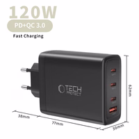 "Tech-Protect NC120W-GAN" 4 prievadų 120 W sieninis įkroviklis - juodas