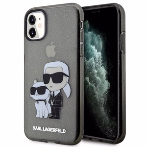 Karl Lagerfeld KLHCN61HNKCTGK iPhone 11 / Xr 6.1" juodas/juodas kietas dėklas Blizgučiai Karl&Choupette