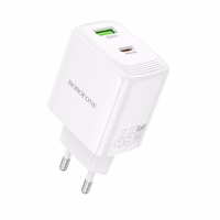 Borofone sieninis įkroviklis BN30 Cargador GaN - USB + Type C - QC 3.0 PD 45W baltas