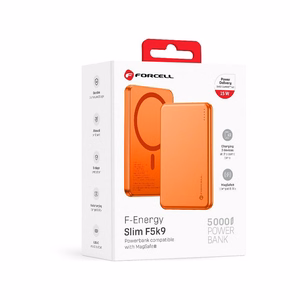 Forcell F-Energy Slim F5K9 išorinė baterija, suderinama su MagSafe, 5000 mAh, 15 W, QC 4.0, PD 3.0, oranžinė
