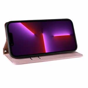 Magnetinis dirželio dėklas telefonui iPhone 13 Pro Max su pinigine ir mini pakabuku - rožinis