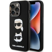 Karl Lagerfeld silikoninis dėklas telefonui su Karl&Choupette galva iPhone 15 Pro - juodas