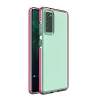 Dėklas telefonui Spring Case – skaidrus TPU gelio dėklas su spalvingu rėmeliu, skirtas Samsung Galaxy A72 4G – šviesiai rožinis