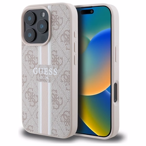 Guess 4G dryžuotas magnetinis dėklas telefonui iPhone 16 Pro Max - rožinė