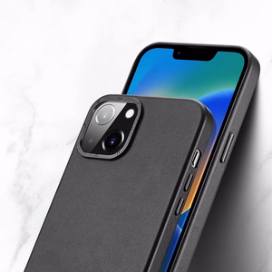 Dux Ducis Grit odinis dėklas iPhone 14 Plus Elegantiškas dirbtinės odos dėklas (MagSafe suderinamas) Juodas