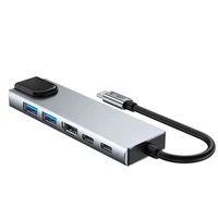 "Tech-Protect" HB02 HUB adapteris 6in1 USB-C + USB2.0 + USB3.0 + HDMI 4K 30Hz + RJ45 + PD100W - pilkas