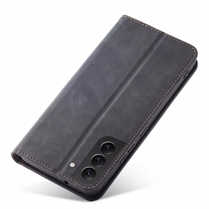 Magnet Fancy dėklas telefonui Samsung Galaxy S22+ (S22 Plus) su pinigine ir kortelių laikikliu, juodas