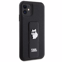 Karl Lagerfeld Gripstand Saffiano Choupette Pins dėklas telefonui iPhone 11 / Xr - juodas